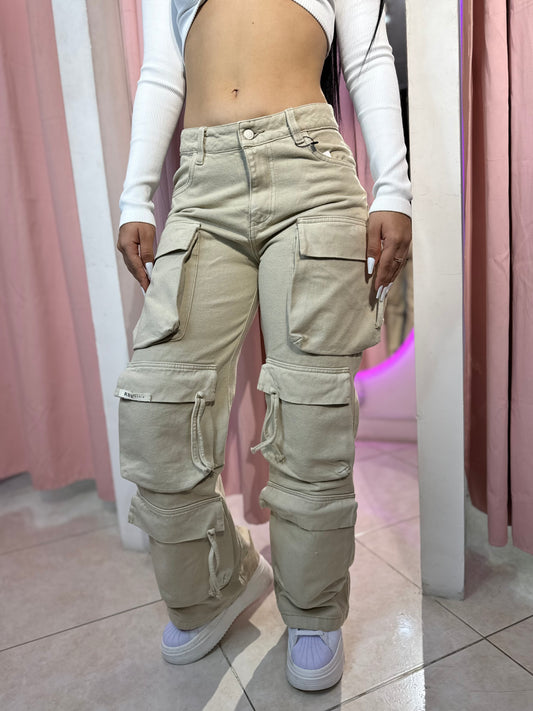 Jeans cargo crema